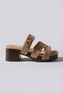 Ideal shoes - Platform Mules Block Heel - Taupe Suede