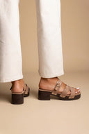 Ideal shoes - Platform Mules Block Heel - Taupe Suede