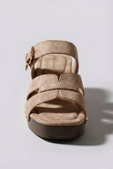 Ideal shoes - Platform Mules Block Heel - Taupe Suede