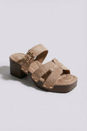 Ideal shoes - Platform Mules Block Heel - Taupe Suede