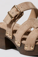 Ideal shoes - Platform Mules Block Heel - Taupe Suede
