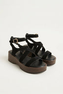ERYNN - Platform Sandals Ankle Strap - Black Suede