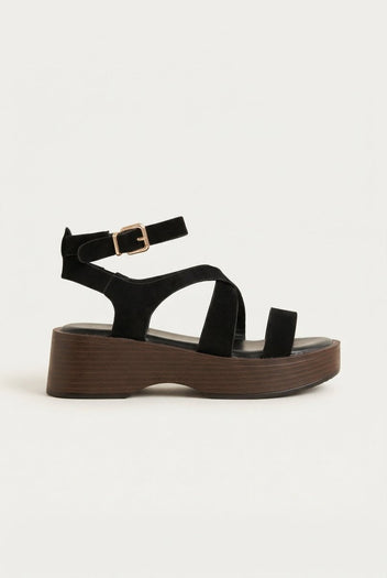 ERYNN - Platform Sandals Ankle Strap - Black Suede