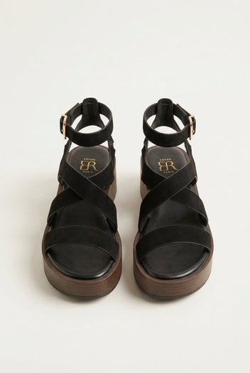 ERYNN - Platform Sandals Ankle Strap - Black Suede