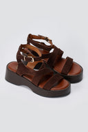 ERYNN - Platform Sandals Ankle Strap - Brown Suede