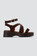 ERYNN - Platform Sandals Ankle Strap - Brown Suede