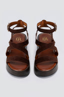 ERYNN - Platform Sandals Ankle Strap - Brown Suede
