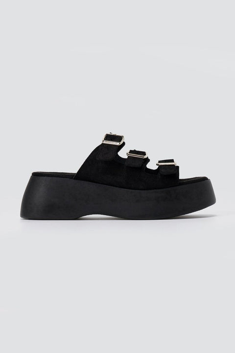 Sandalias de plataforma - Negro Serraje