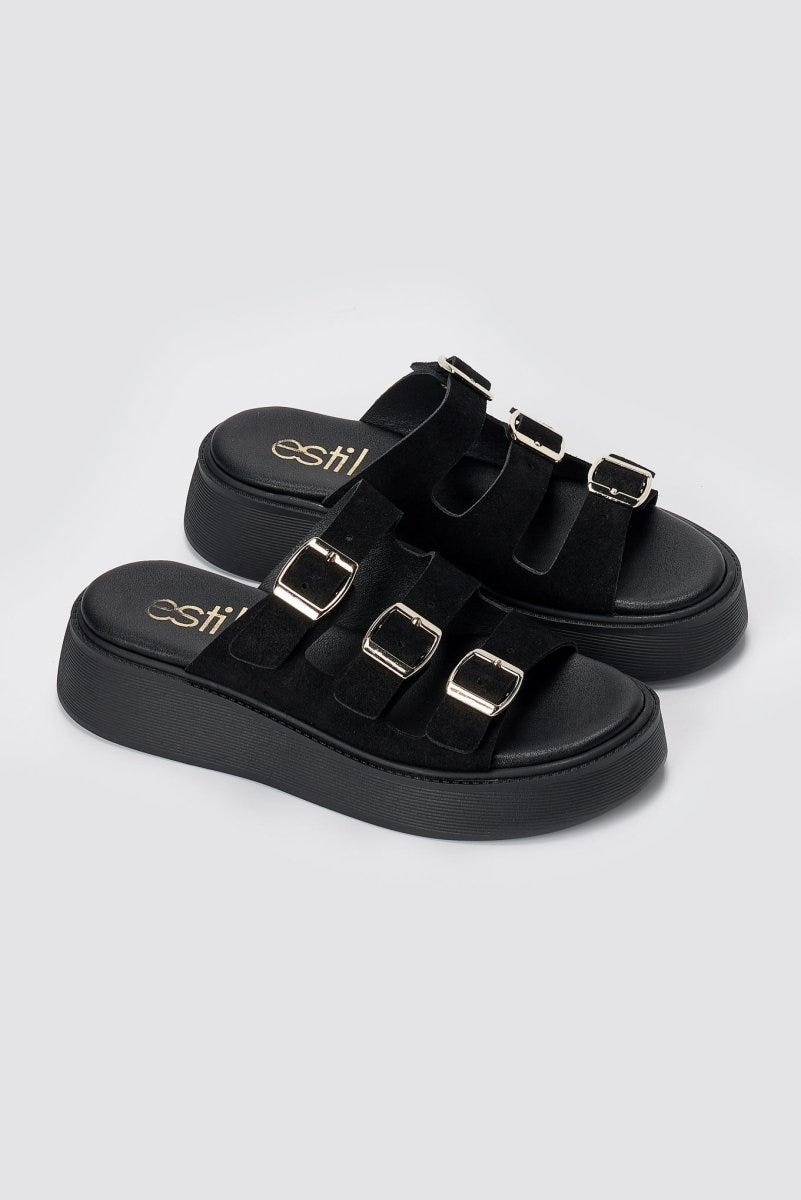 Estil - Platform Sandals - Black Suede