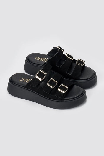 Estil - Platform Sandals - Black Suede