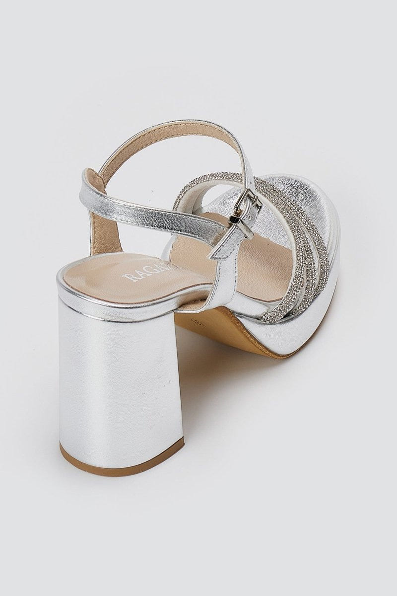 RAGAZZA - Platform Sandals Block Heel 039 - Silver Metallic