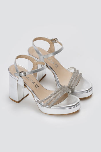 RAGAZZA - Platform Sandals Block Heel 039 - Silver Metallic