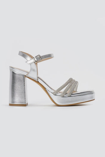 RAGAZZA - Platform Sandals Block Heel 039 - Silver Metallic