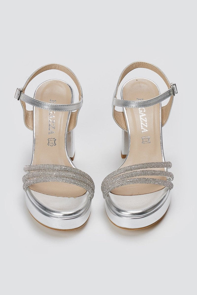 RAGAZZA - Platform Sandals Block Heel 039 - Silver Metallic