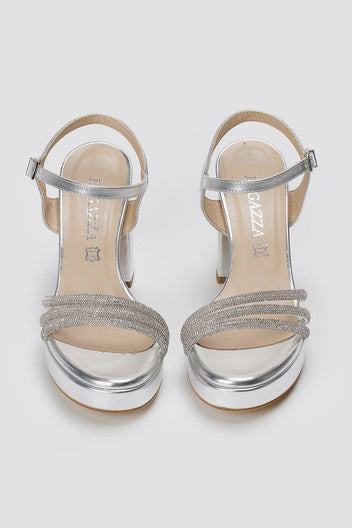 RAGAZZA - Platform Sandals Block Heel 039 - Silver Metallic