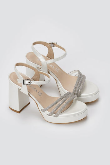 RAGAZZA - Platform Sandals Block Heel 039 - White Pearl