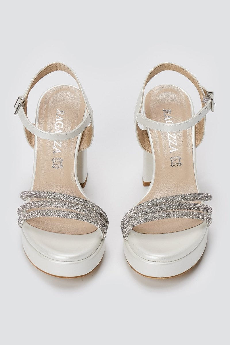 RAGAZZA - Platform Sandals Block Heel 039 - White Pearl