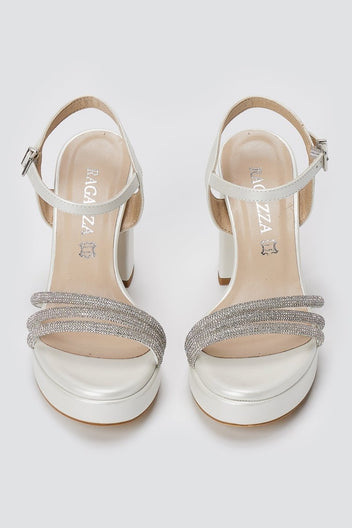 RAGAZZA - Platform Sandals Block Heel 039 - White Pearl