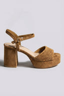 Ideal shoes - Platform Sandals Block Heel - Tan Suede