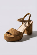 Ideal shoes - Platform Sandals Block Heel - Tan Suede