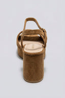 Ideal shoes - Platform Sandals Block Heel - Tan Suede