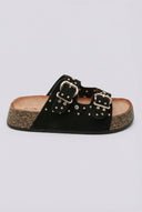 Ideal shoes - Platform Sandals Bold Buckles - Black Suede