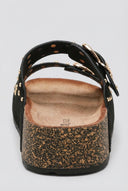Ideal shoes - Platform Sandals Bold Buckles - Black Suede