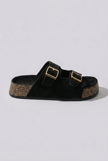 MARQUIIZ - Platform Sandals Bold Buckles - Black Suede