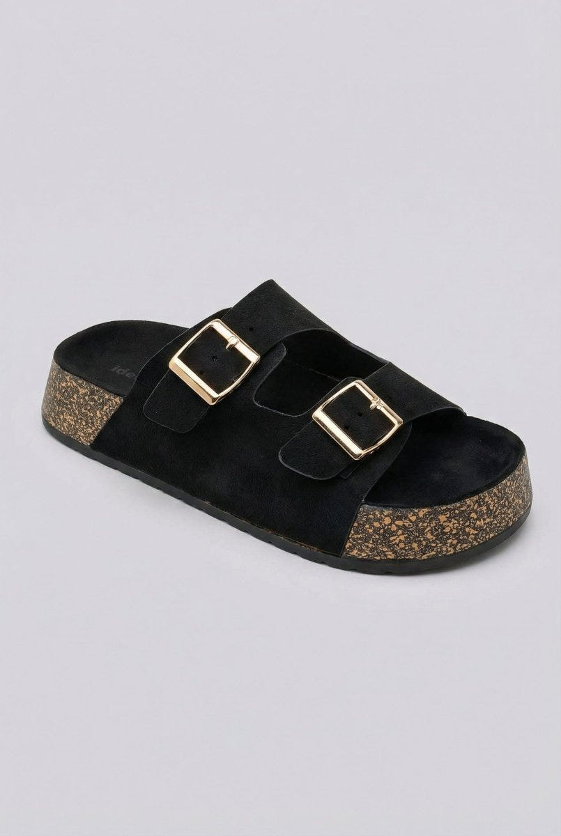 MARQUIIZ - Platform Sandals Bold Buckles - Black Suede