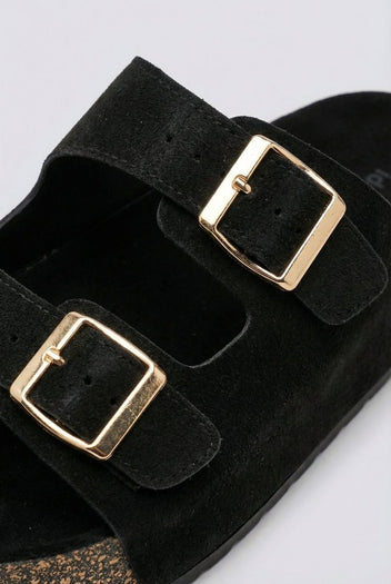 MARQUIIZ - Platform Sandals Bold Buckles - Black Suede