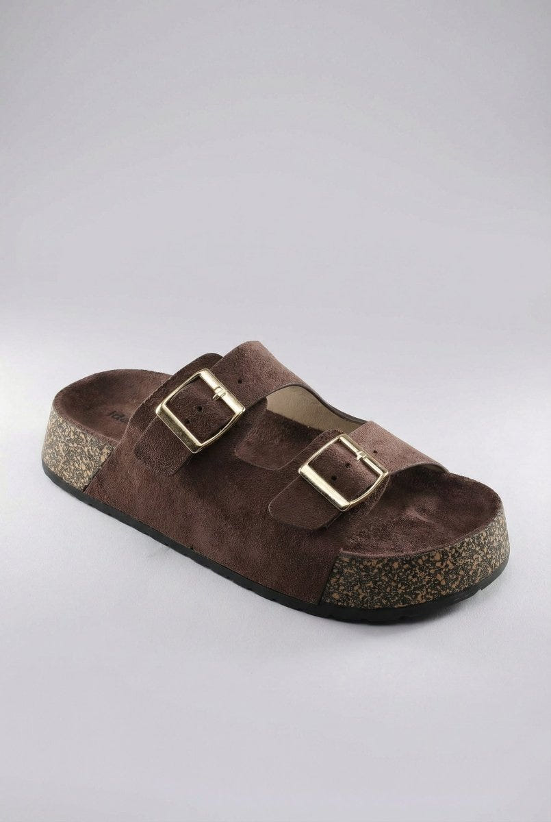 MARQUIIZ - Platform Sandals Bold Buckles - Brown Suede