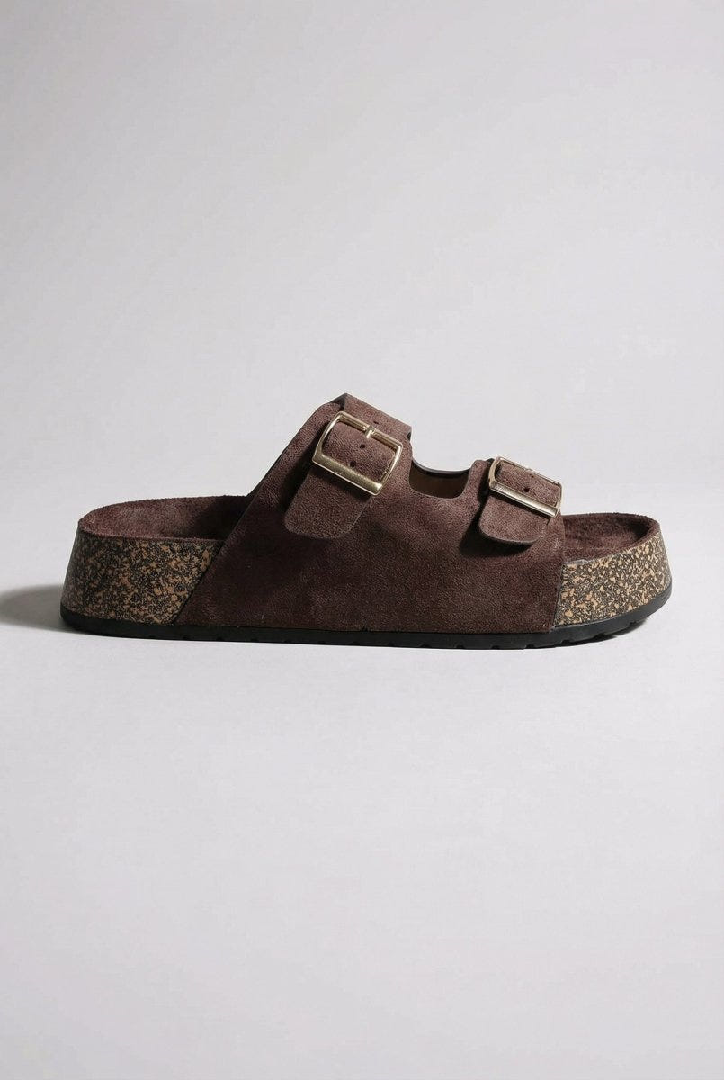 MARQUIIZ - Platform Sandals Bold Buckles - Brown Suede