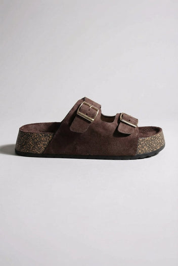 MARQUIIZ - Platform Sandals Bold Buckles - Brown Suede