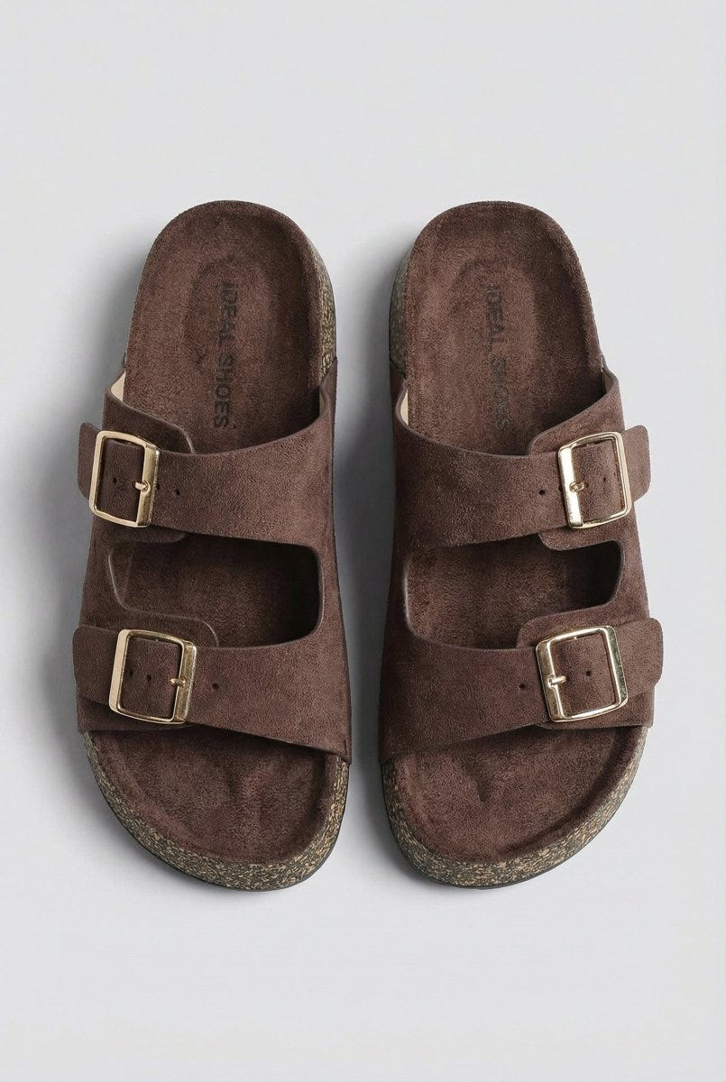 MARQUIIZ - Platform Sandals Bold Buckles - Brown Suede