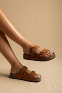 MARQUIIZ - Platform Sandals Bold Buckles - Camel Suede