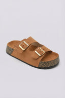 MARQUIIZ - Platform Sandals Bold Buckles - Tan Suede