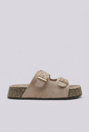MARQUIIZ - Platform Sandals Bold Buckles - Taupe Suede