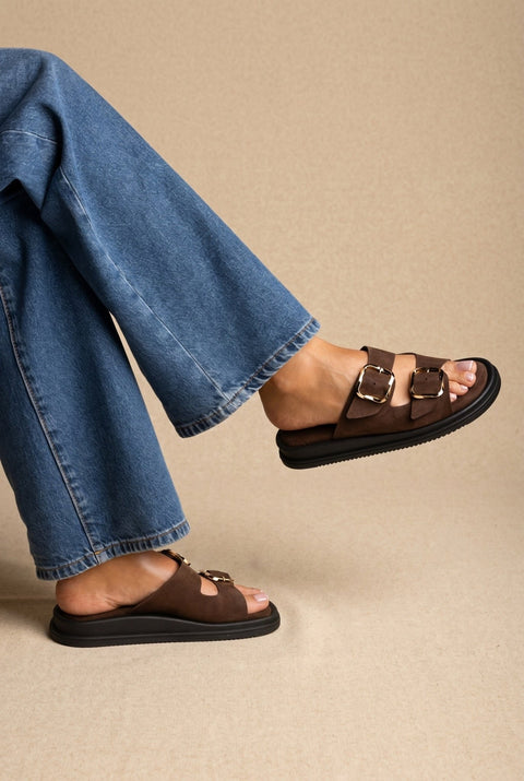 Sandalias de plataforma - Marrón Serraje
