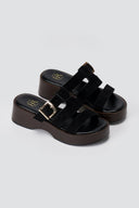 ERYNN - Platform Sandals Buckle Strap - Black Suede