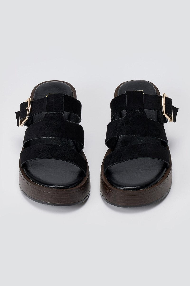 ERYNN - Platform Sandals Buckle Strap - Black Suede
