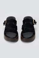 ERYNN - Platform Sandals Buckle Strap - Black Suede