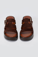 ERYNN - Platform Sandals Buckle Strap - Brown Suede