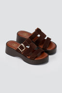 ERYNN - Platform Sandals Buckle Strap - Brown Suede