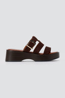 ERYNN - Platform Sandals Buckle Strap - Brown Suede