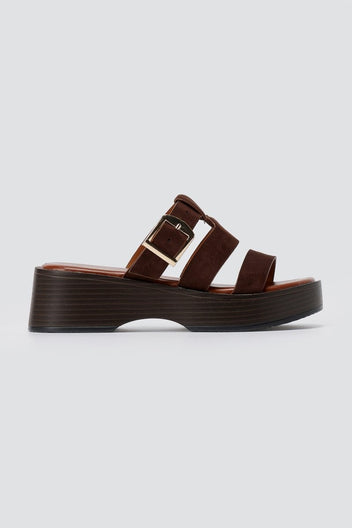 ERYNN - Platform Sandals Buckle Strap - Brown Suede