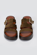 ERYNN - Platform Sandals Buckle Strap - Olive Suede