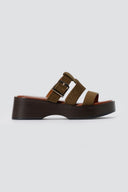 ERYNN - Platform Sandals Buckle Strap - Olive Suede
