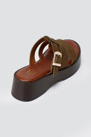 ERYNN - Platform Sandals Buckle Strap - Olive Suede