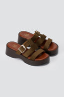 ERYNN - Platform Sandals Buckle Strap - Olive Suede