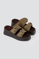ERYNN - Platform Sandals Metal Detail - Olive Suede